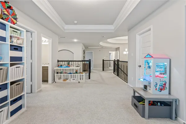 a living room with furniture and a table