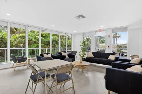 a view of a table and chairs in a room