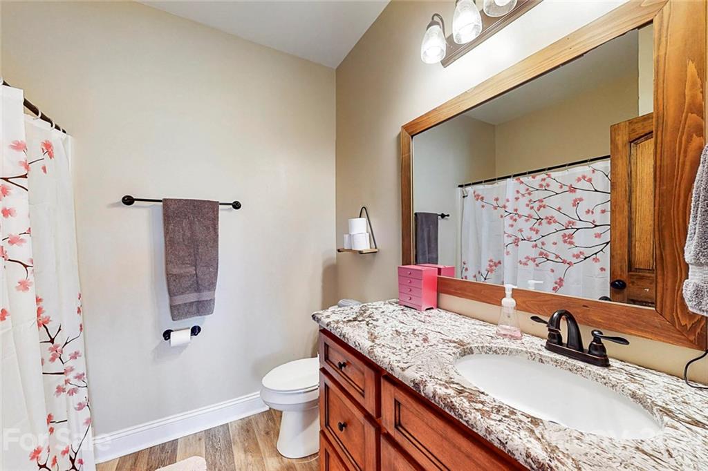 7555 Stokes Ferry Road Salisbury, NC 28146 - Photo 35 of 48 a bathroom with a granite countertop sink toilet and shower