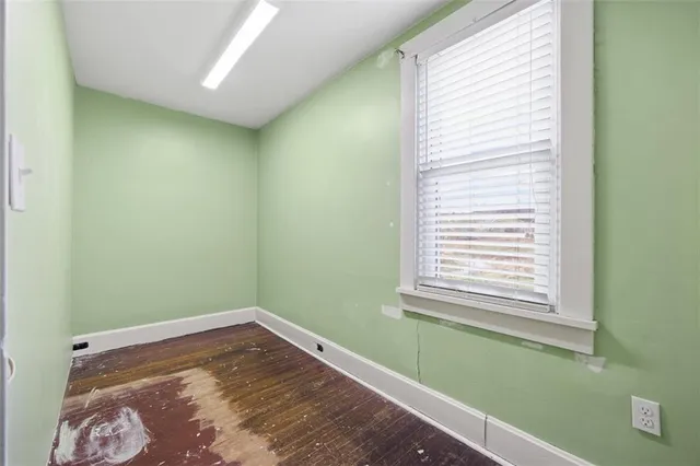 a view of a room that has a window in it