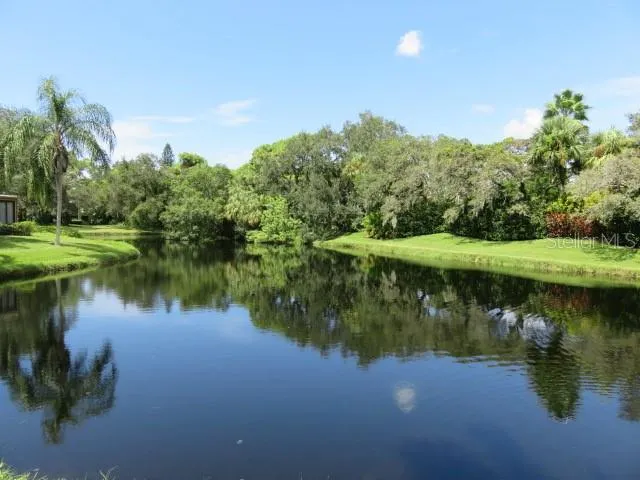 a view of a lake with a big yard