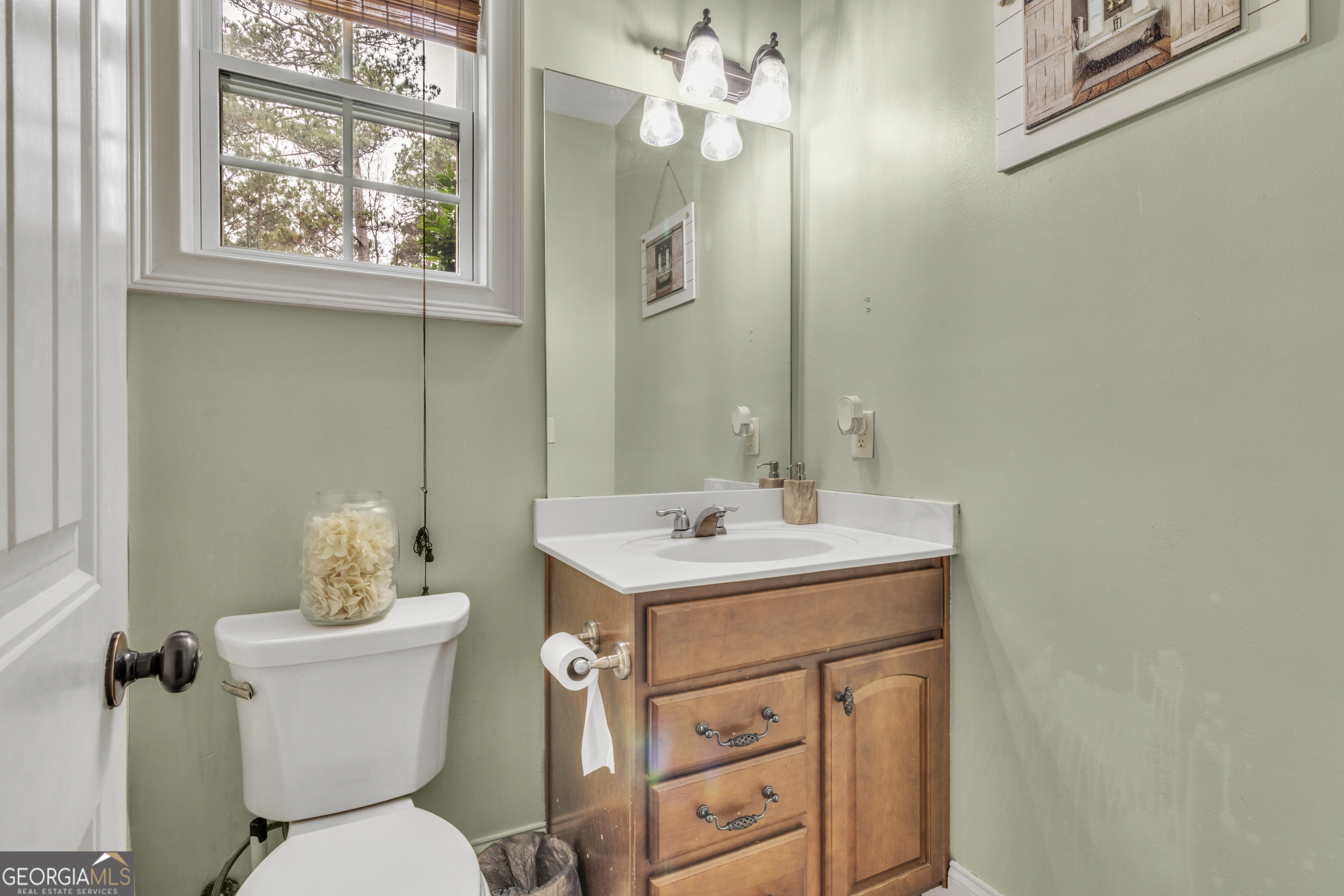 111 Caraway Road Locust Grove, GA 30248 - Photo 29 of 52 a bathroom with a sink a toilet a mirror and a window