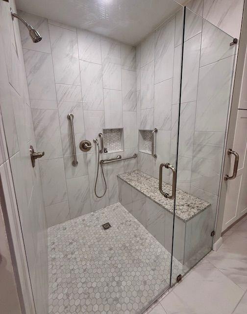 1840 Flat Shoals Road Southeast Conyers, GA 30013 - Photo 8 of 10 a bathroom with a granite countertop shower and a sink