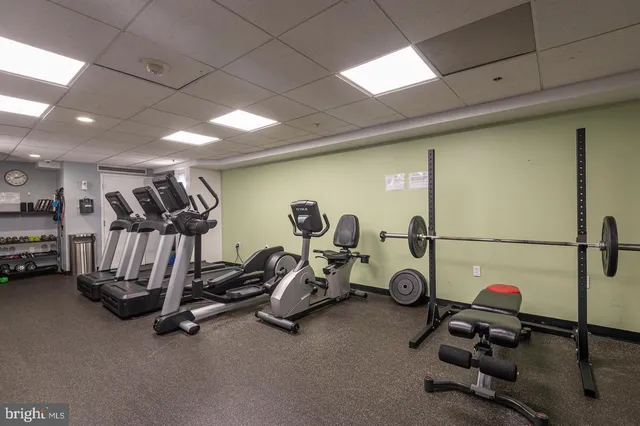 a view of a room with gym equipment