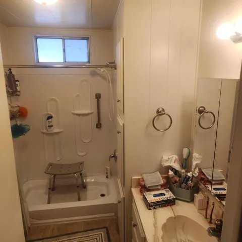 a bathroom with a bathtub