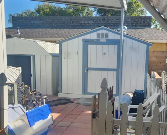 a front view of a house with patio