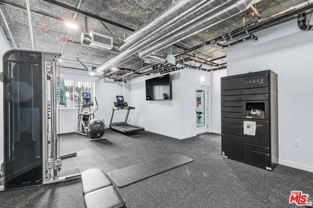a view of a room with gym equipment