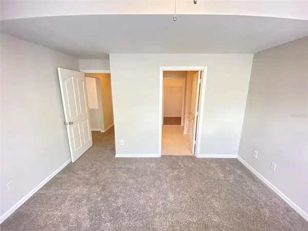 an empty room with a door