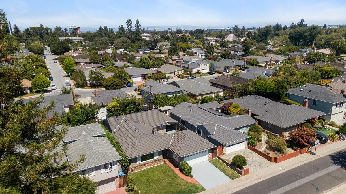 545 Alhambra Road San Mateo, CA 94402 - Photo 51 of 59 an aerial view of residential house with outdoor space and trees all around