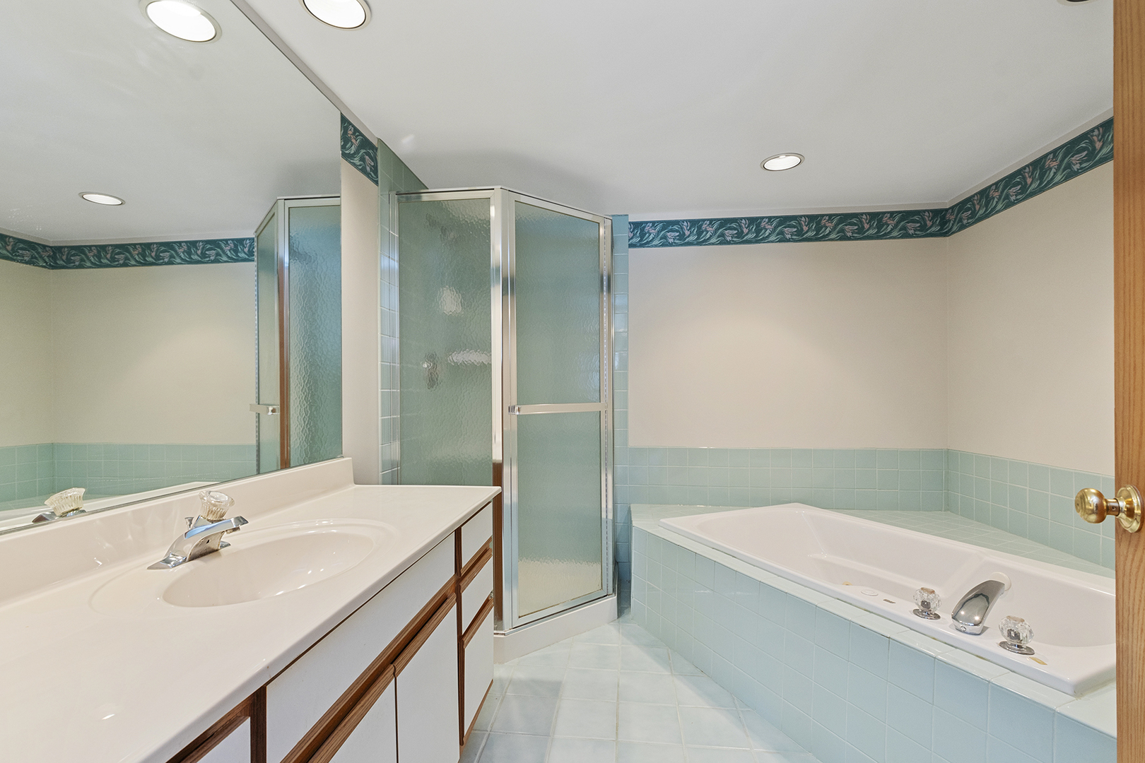 18136 Rita Road, Unit 1C Tinley Park, IL 60477 - Photo 17 of 26 a bathroom with a tub a sink and mirror
