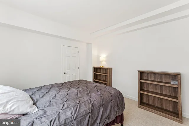 a bedroom with a bed and a closet