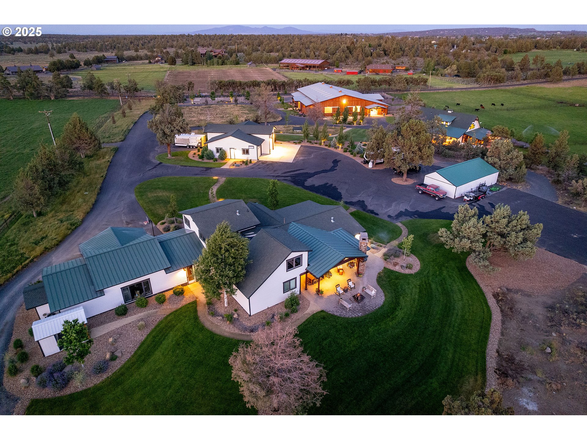 an aerial view of a house with a garden