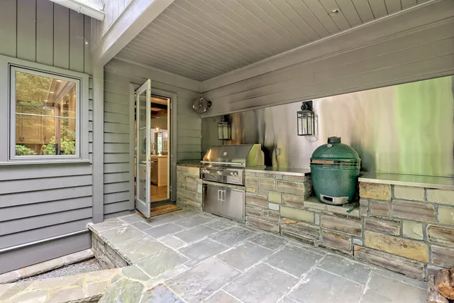 a view of a swimming pool with a lake view