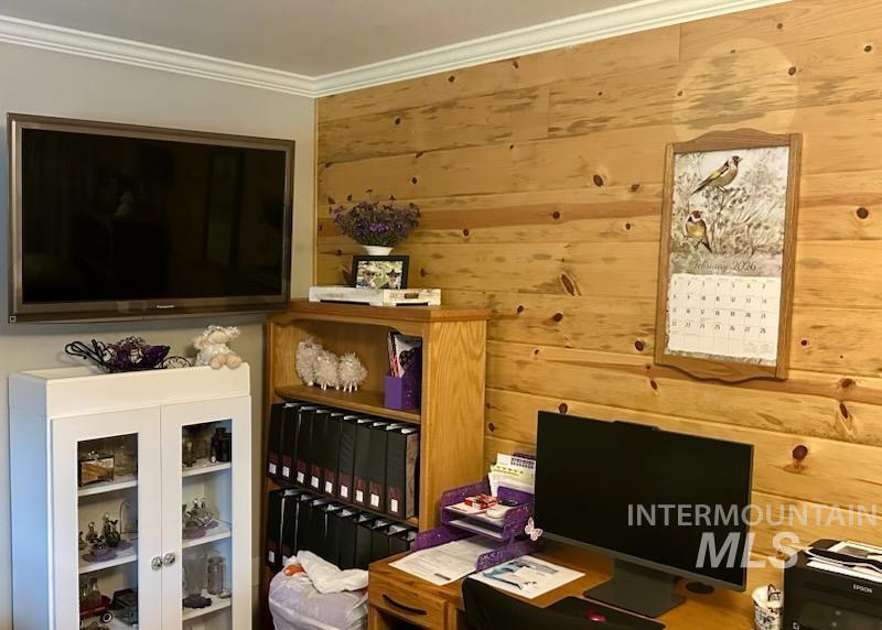 437 Clearcreek Road Kooskia, ID 83539 - Photo 44 of 45 Office area with wooden walls and ornamental molding