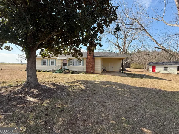 a view of road with large trees