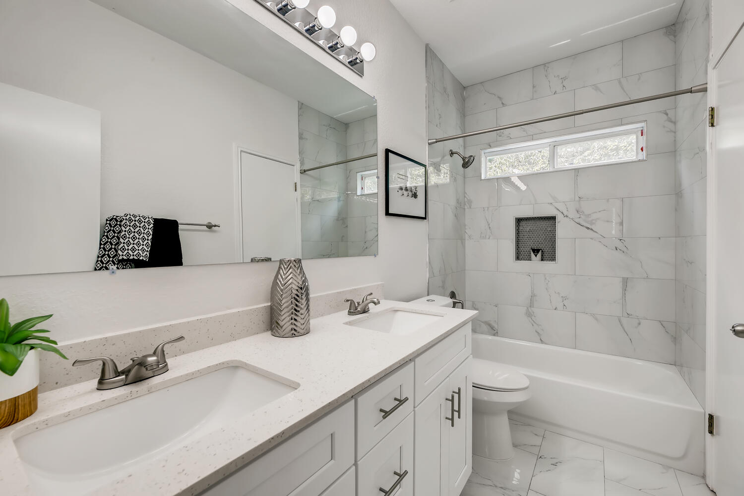 1206 Maple Avenue Austin, TX 78702 - Photo 35 of 39 a bathroom with a sink double vanity granite toilet tub and shower