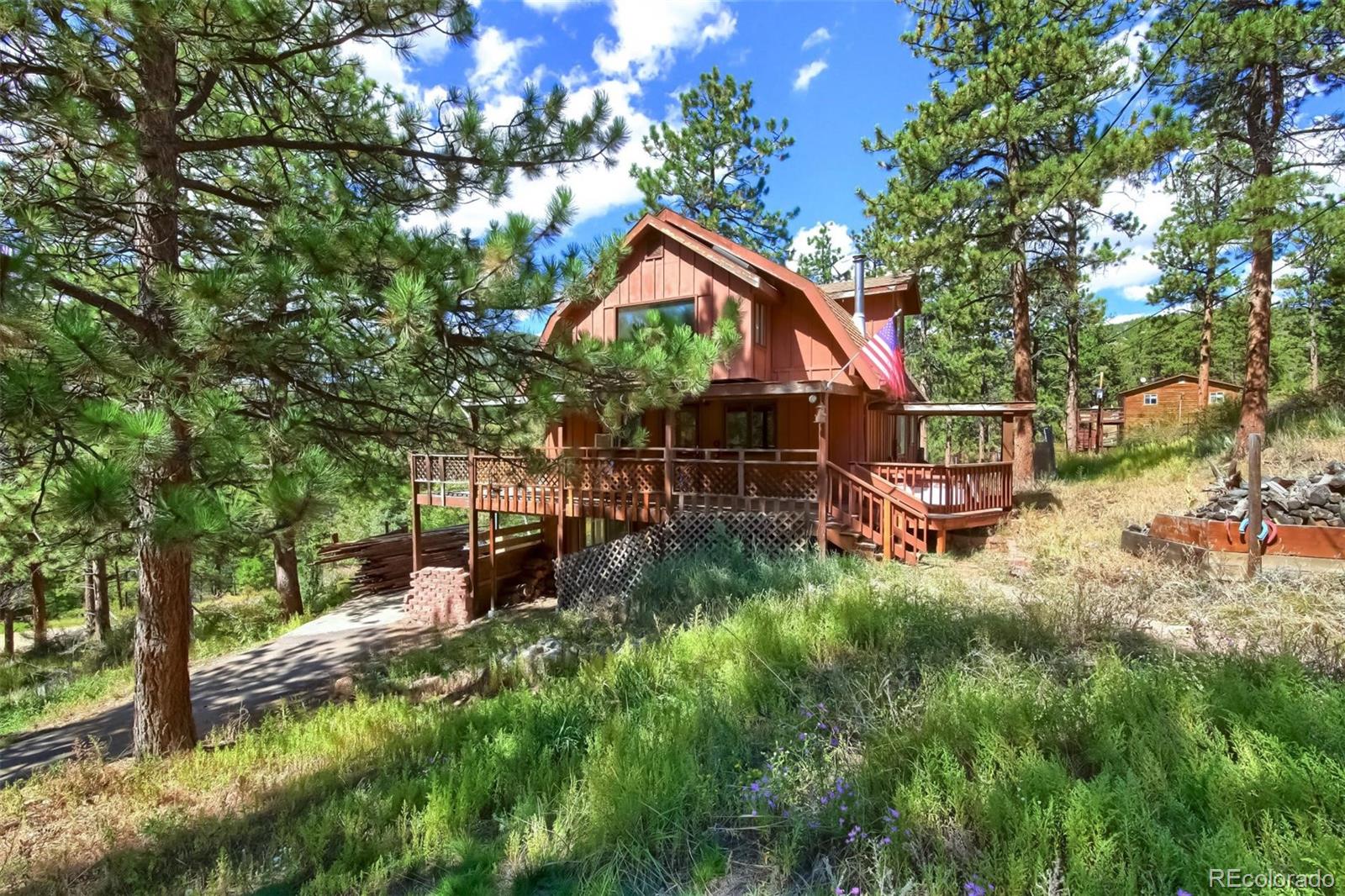 145 Bailey Drive Bailey, CO 80421 - Photo 1 of 40 a backyard of a house with table and chairs