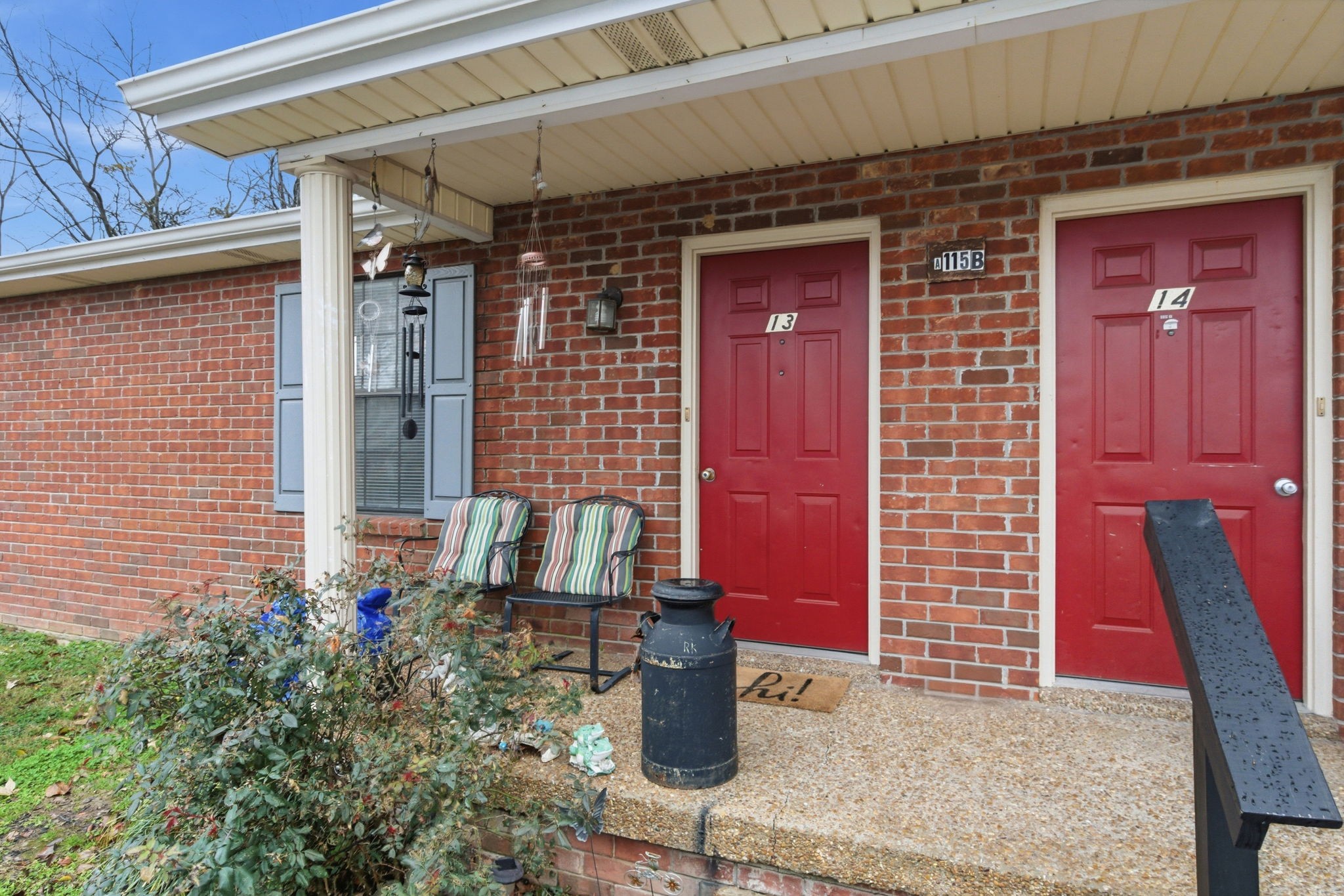 a front view of a house with patio