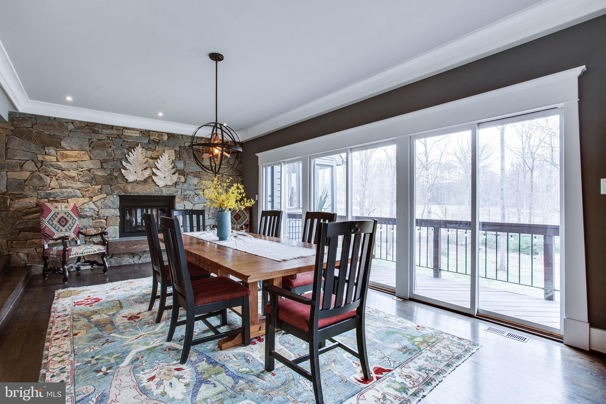 705 Clear Spring Road Great Falls, VA 22066 - Photo 7 of 62 Wall of windows and double sided wood fireplace
