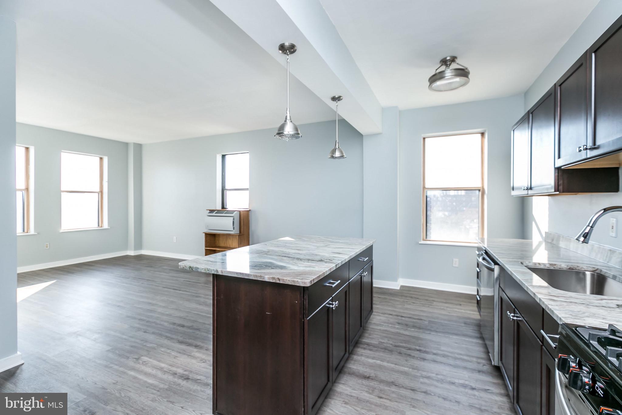 1001 St Paul Street, Unit 6G Baltimore, MD 21202 - Photo 13 of 32 a kitchen with granite countertop counter space a sink appliances and a window