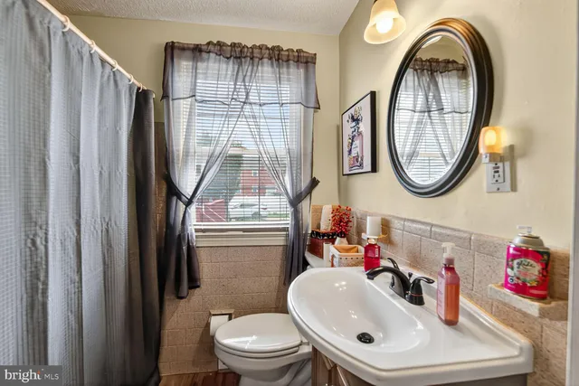 a bathroom with a toilet a sink and a mirror