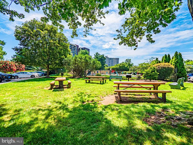 a view of a park with swings