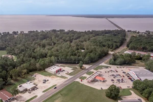 an aerial view of a house with a garden