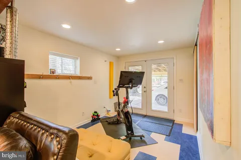 a view of a room with gym equipment