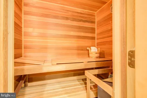 a view of a room with racks on the wall