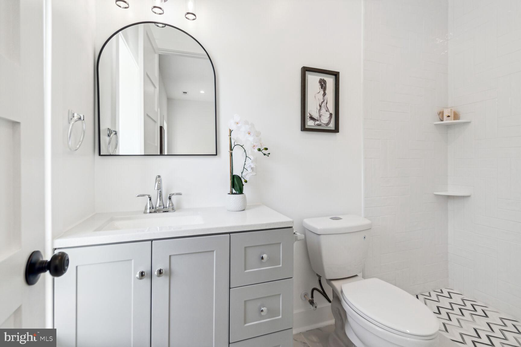1410 A Street Northeast Washington, DC 20002 - Photo 24 of 35 a bathroom with a toilet a sink and mirror