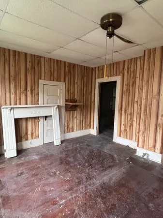 a living room with a large window