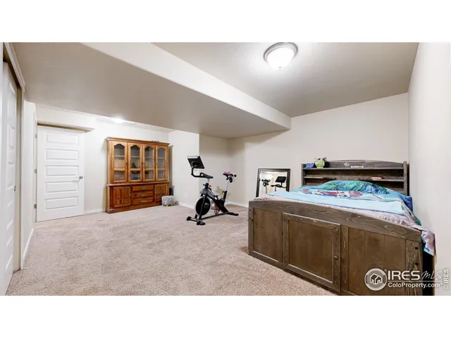 a living room with furniture and a book shelf