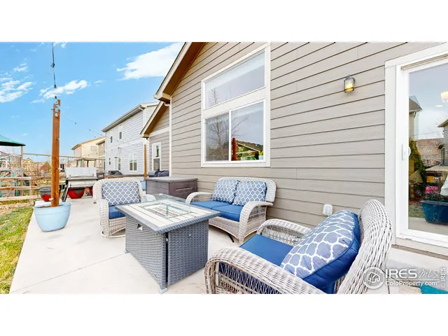 a building outdoor space with patio furniture