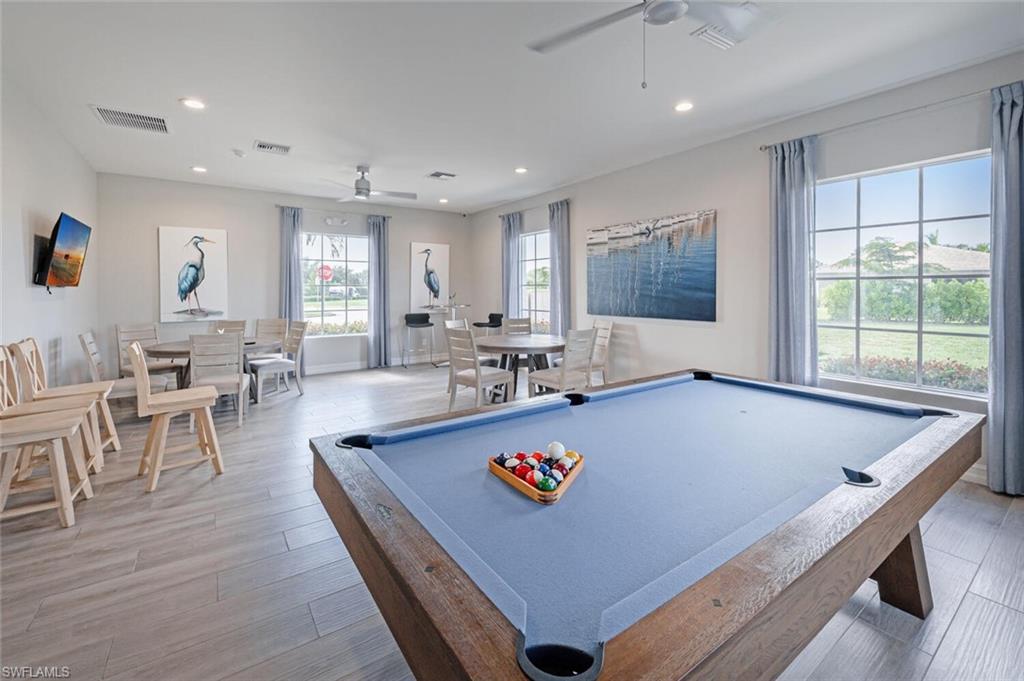 388 Grace Bay Lane Naples, FL 34114 - Photo 36 of 39 Rec room featuring ceiling fan, recessed lighting, and billiards