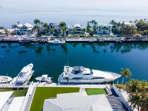 an aerial view of a house with a garden and swimming pool