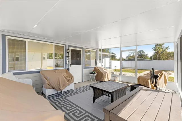 a building outdoor space with patio furniture