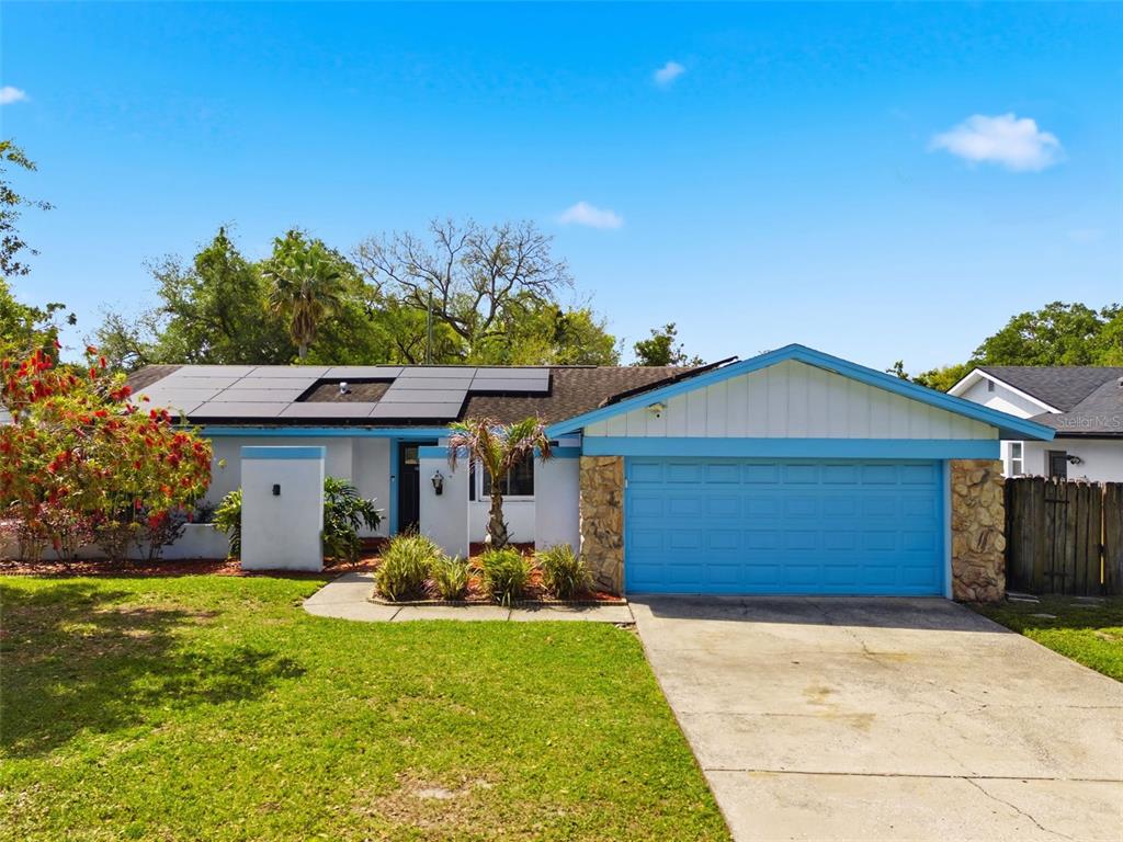 2816 Rustic Oaks Drive Palm Harbor, FL 34684 - Photo 55 of 70 a front view of a house with a garden