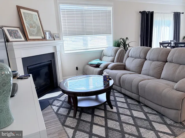 a living room with furniture a window and a fireplace