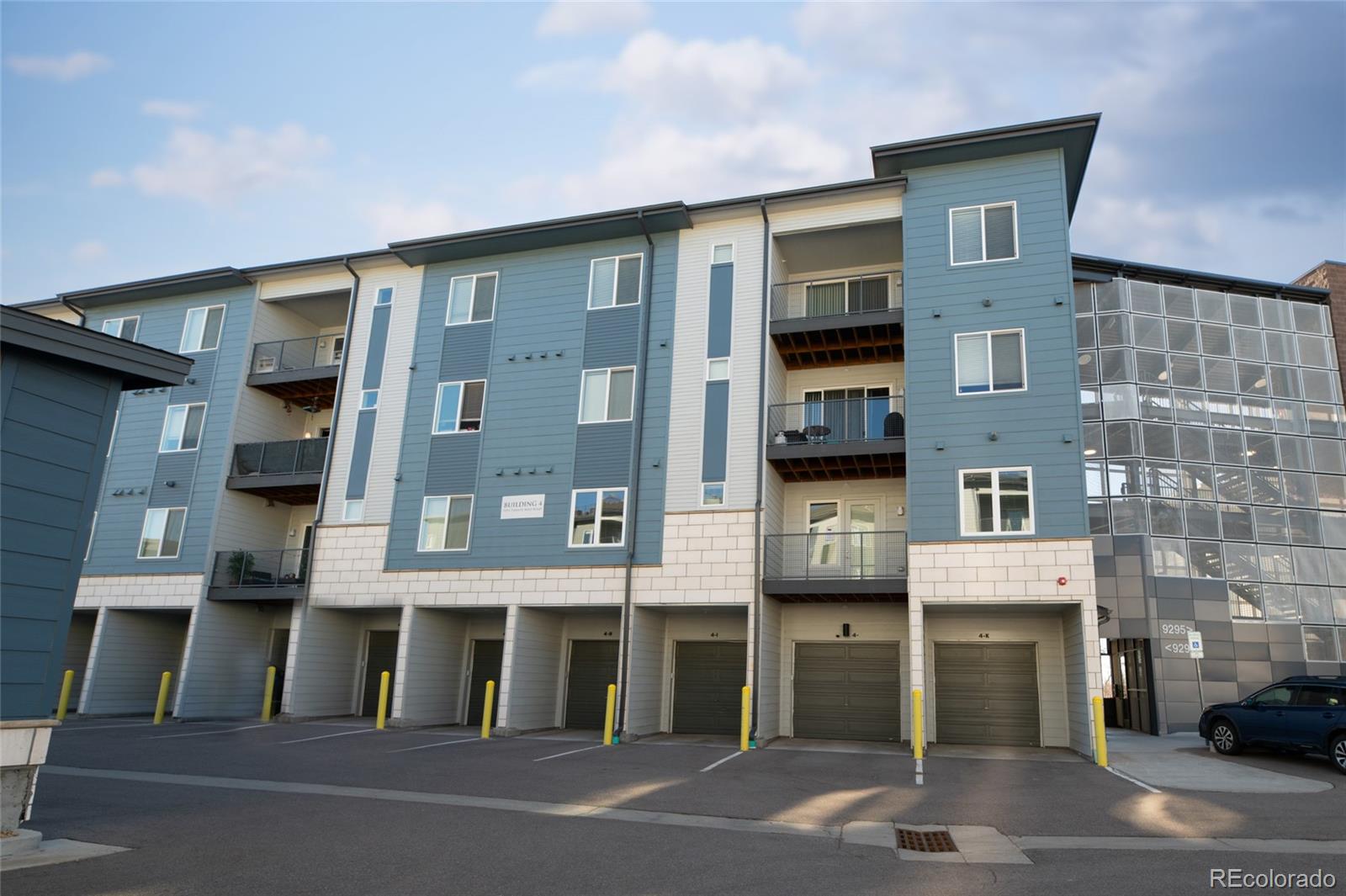 a front view of a building with a street