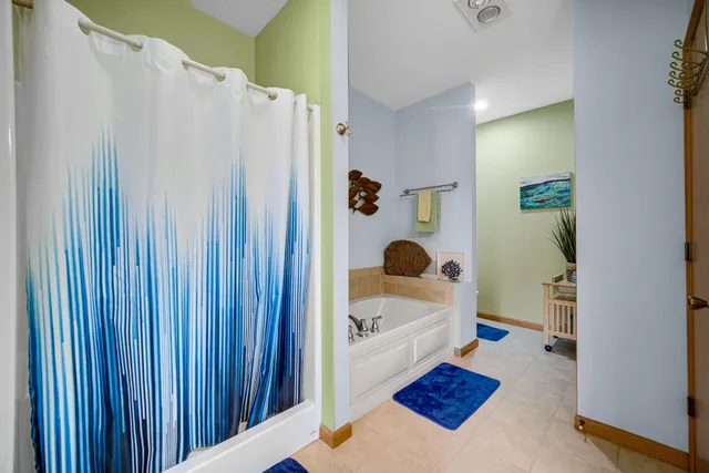 a bathroom with a tub and a shower