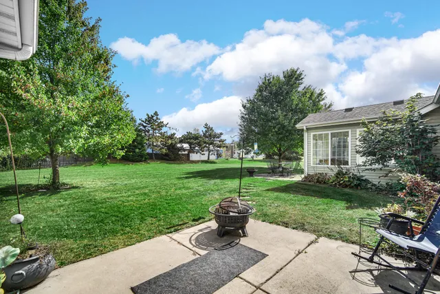 a view of a garden with a slide