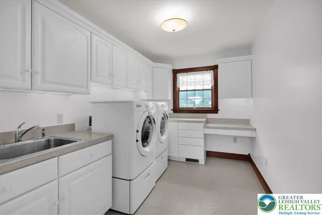 a bath room with a window