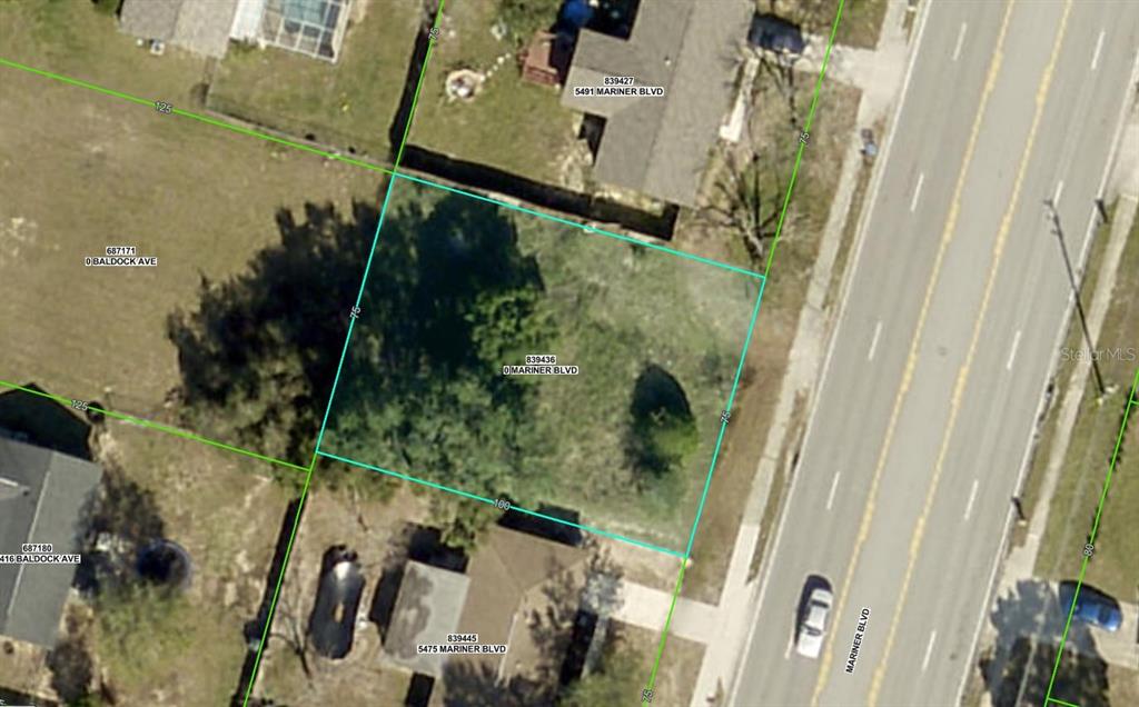 an aerial view of residential house with outdoor space and trees