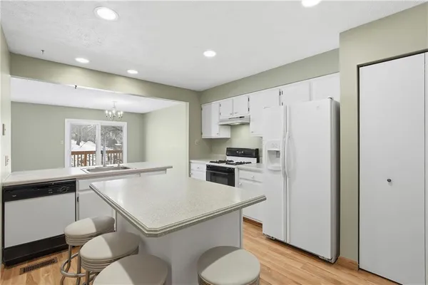 a kitchen with a appliances a sink and a refrigerator