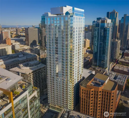 a view of a city with tall buildings