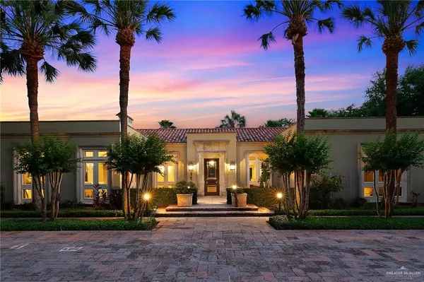 a view of a yard with palm trees