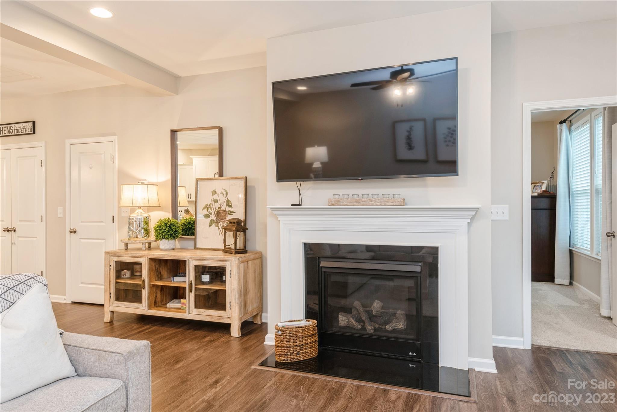 3028 Eagle Ridge Lane Indian Trail, NC 28079 - Photo 18 of 38 a living room with furniture a flat screen tv and a fireplace