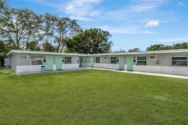 front view of a house with a patio