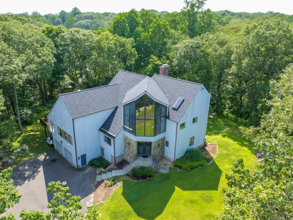 an aerial view of a house