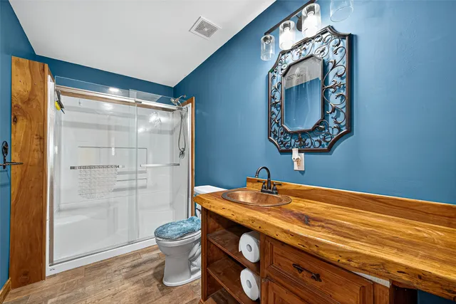 a bathroom with a toilet a sink and mirror